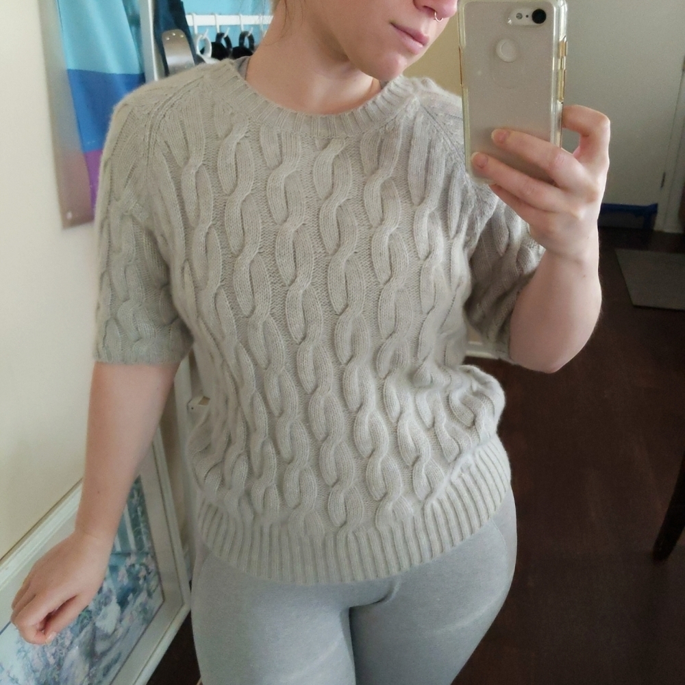 Pure Cashmere Short Sleeve Cable Knit Sweater